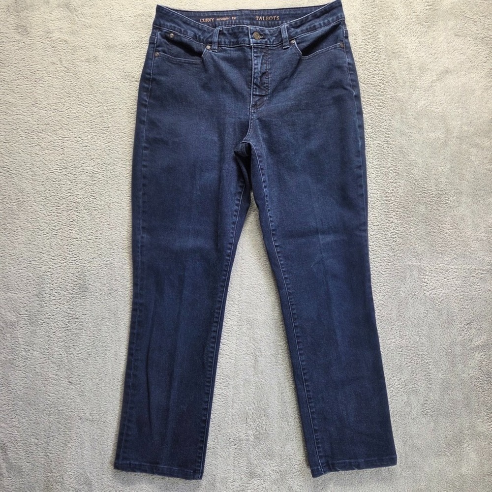 Talbots Jeans Womens 12 Blue Curvy Straight Mid Rise Dark Wash Stretch Deinm